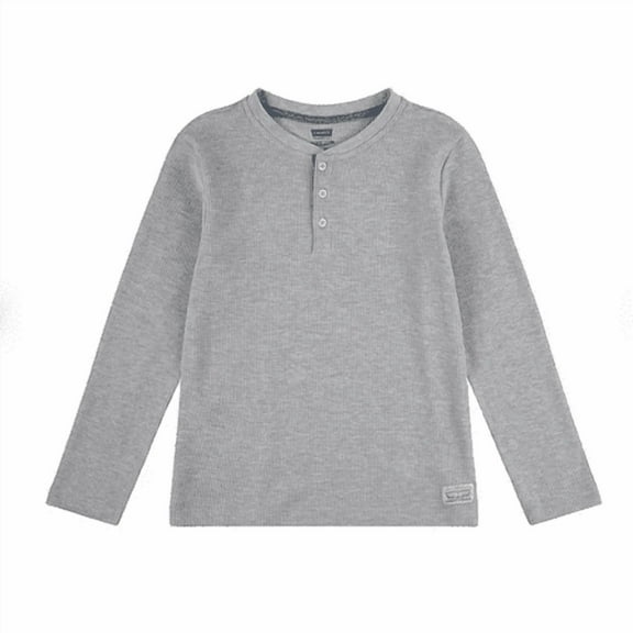 Levi's Boys Thermal Henley Long Sleeve Tee (Grey Heather, XS)
