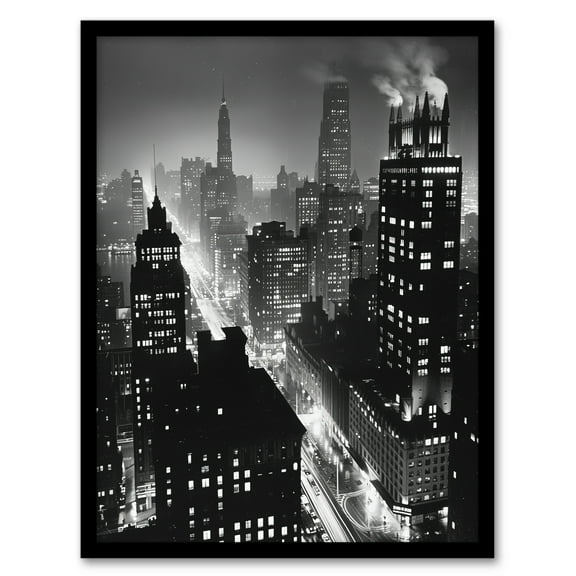 Artery8 Gotham City Black White Cityscape Concept Art Living Room Art Print Framed Poster Wall Decor 12x16 inch