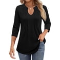 thumbnail image 4 of 3/4 Length Sleeve Womens Tops 2026 Trendy V Neck Pleated Front Tunic Dressy Casual Work Shirt Womens Blouses, 4 of 6