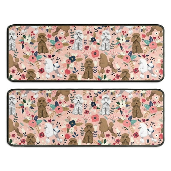 Kitchen Rugs Sets Of 2,Poodle Dog and Flower Floral Anti Fatigue Kitchen Mat Rugs Non Slip Washable,Decorative Kitchen Floor Mats for Kitchen,Sink,Laundry,17"x47" 17"x47"