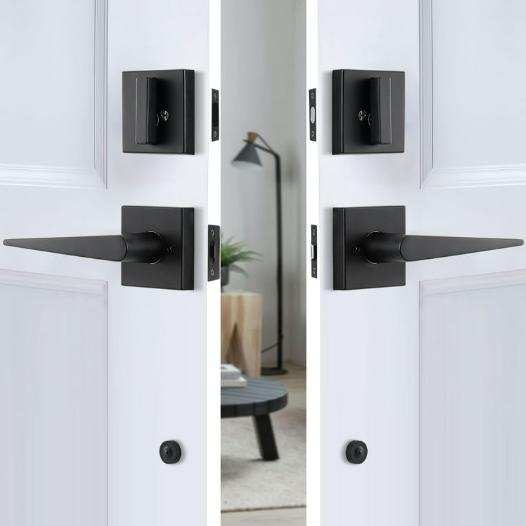 NeuType Front Door Handle Set Entrance Double Door Lock Set Heavy Duty  Entry Handle Set with Lock Black 