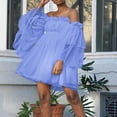 thumbnail image 2 of 2022 Off Shoulder Dress Ruffle Mesh Ladies Fashion High Waist Loose Casual Wedding Dress Summer Women Pregnant, 2 of 2
