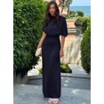 thumbnail image 4 of Navy Blue Elegant Cowl Neck Ruched Waist Maxi Dress, Minimalist Long Dress For Work Date Vacation, 4 of 8