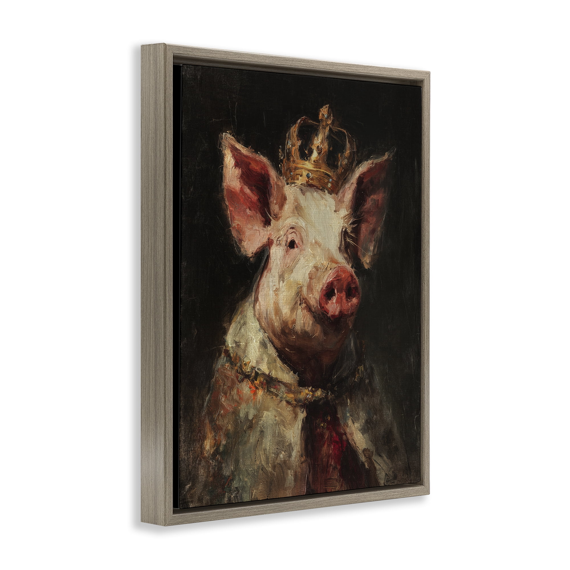 Stupell Industries Royal Swine Portrait Brown Framed Floater Canvas Wall Art, design by Svetlana Aleynikova