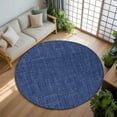 thumbnail image 3 of Navy Blue 7ft Round Rug, Farmhouse Burlap Solid Blue Color Modern Linen Texture Non-Skid Rubber Backing Large Area Rugs - Living Room Bedroom Home Office, Indoor Floor Mat Carpets Washable Rug, 3 of 9
