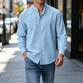 thumbnail image 4 of Eltusu Men's Cotton Linen Shirts, Long Sleeve Stand-Up Collar Basic Solid Color Casual Button Down Shirts Light Blue Size XL, 4 of 5