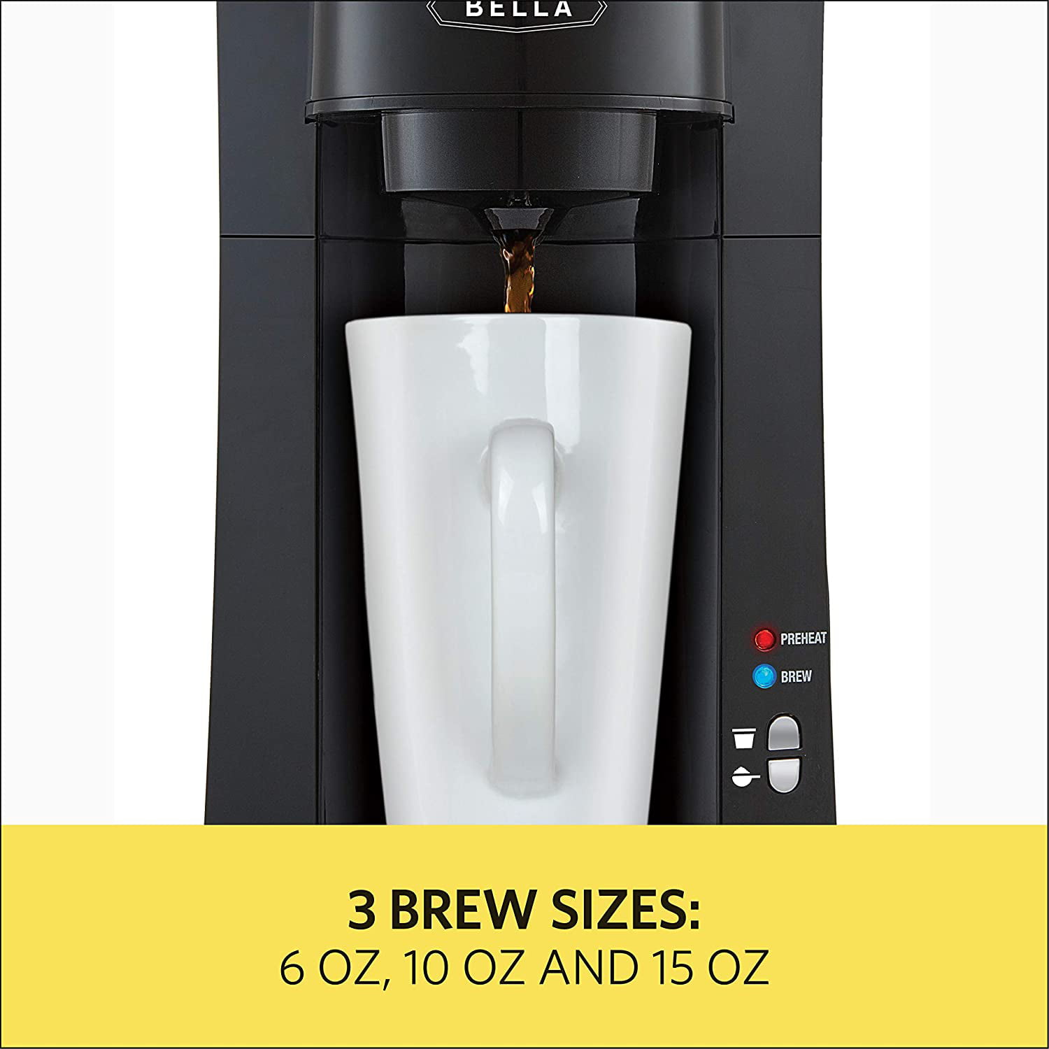 BELLA Single Serve Coffee Maker  Dual Brew K-Cup Pod or Ground Coffee  Brewer 