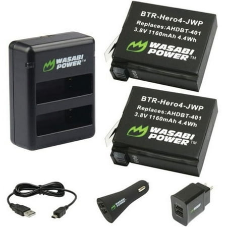 Wasabi GoPro HERO4 Dual USB Charger & 2 Li-Ion Batteries with Car Adapter Kit