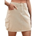 thumbnail image 4 of HUBERY Women Button Up Low Waisted Pocket Solid Color Denim Skirt, 4 of 5