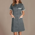thumbnail image 2 of Nmnitkp Scrub Dress for Women - Fitted Midriff Dress,Women's Solid Color With Pockets Button Splicing Lapel Caregiver Dress Nurse Dress Work Midi Dress, 2 of 6