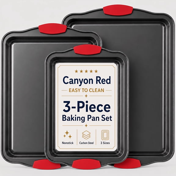 Nonstick Carbon Steel Oven Baking Pans Set With Detachable Silicone Handles, Premium Non-Stick Steel Bakeware Set, Commercial Grade Restaurant Quality Rimmed Sheets, Easy-Clean Baking Trays For Coo