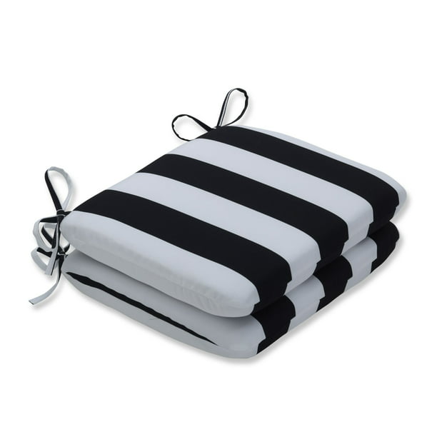 Set Of 2 Black And White Striped, Black And White Striped Patio Furniture Cushions