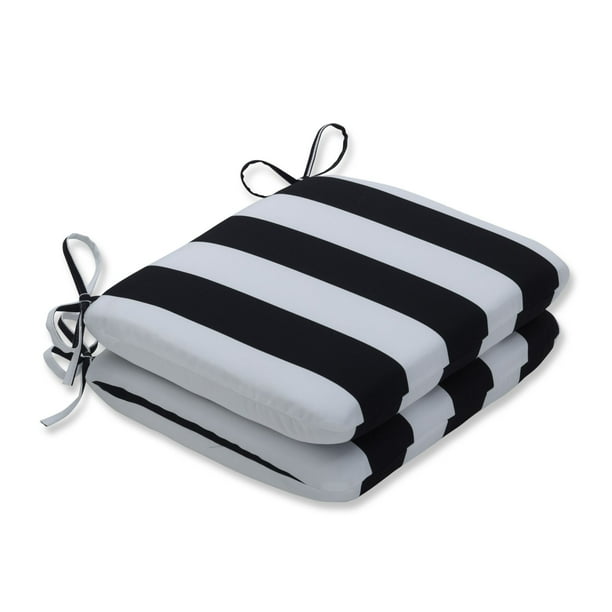 Set Of 2 Black And White Striped Outdoor Patio Rounded Corners Seat Cushion 18 5 Com Set Of 2 Black And White Striped, Black And White Striped Patio Chair Cushions
