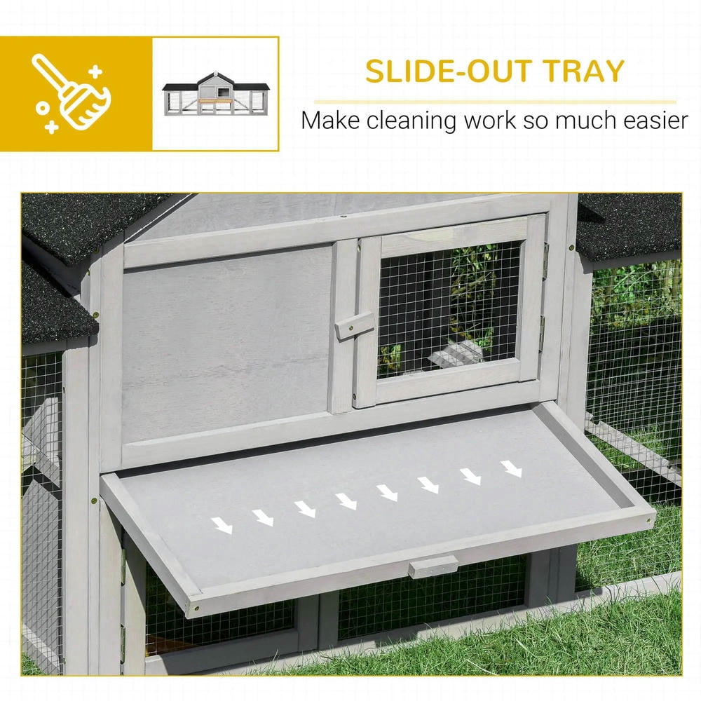 YYAo Rabbit Coop, Outdoor Rabbit House,83" 2 Story Deluxe XL Wooden Rabbit Hutch Big Bunny Cage w/ Ladder and Run, Gray