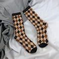 thumbnail image 5 of Rateoe Argyle of brown for Women Casual Calf Socks - Cute Crew Socks - Thin Soft Above Ankle Socks Size 5-11, 5 of 6
