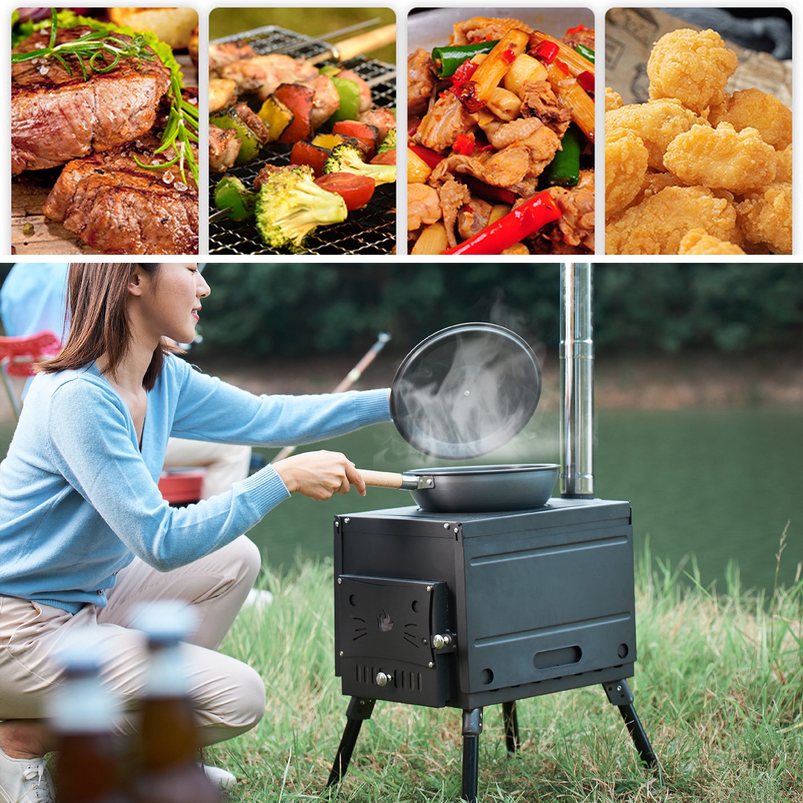 Amdohai Portable Foldable Wood Burning Stove Camp Tent Stove with Chimney  Pipe for Tent Shelter Heating Cooking | Walmart Canada