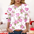 thumbnail image 4 of felwors 3/4 Length Sleeve Womens Tops, Spring Summer Tops Crew Neck Floral Print Workout Shirts for Women Loose Fit (Light Pink, S), 4 of 9