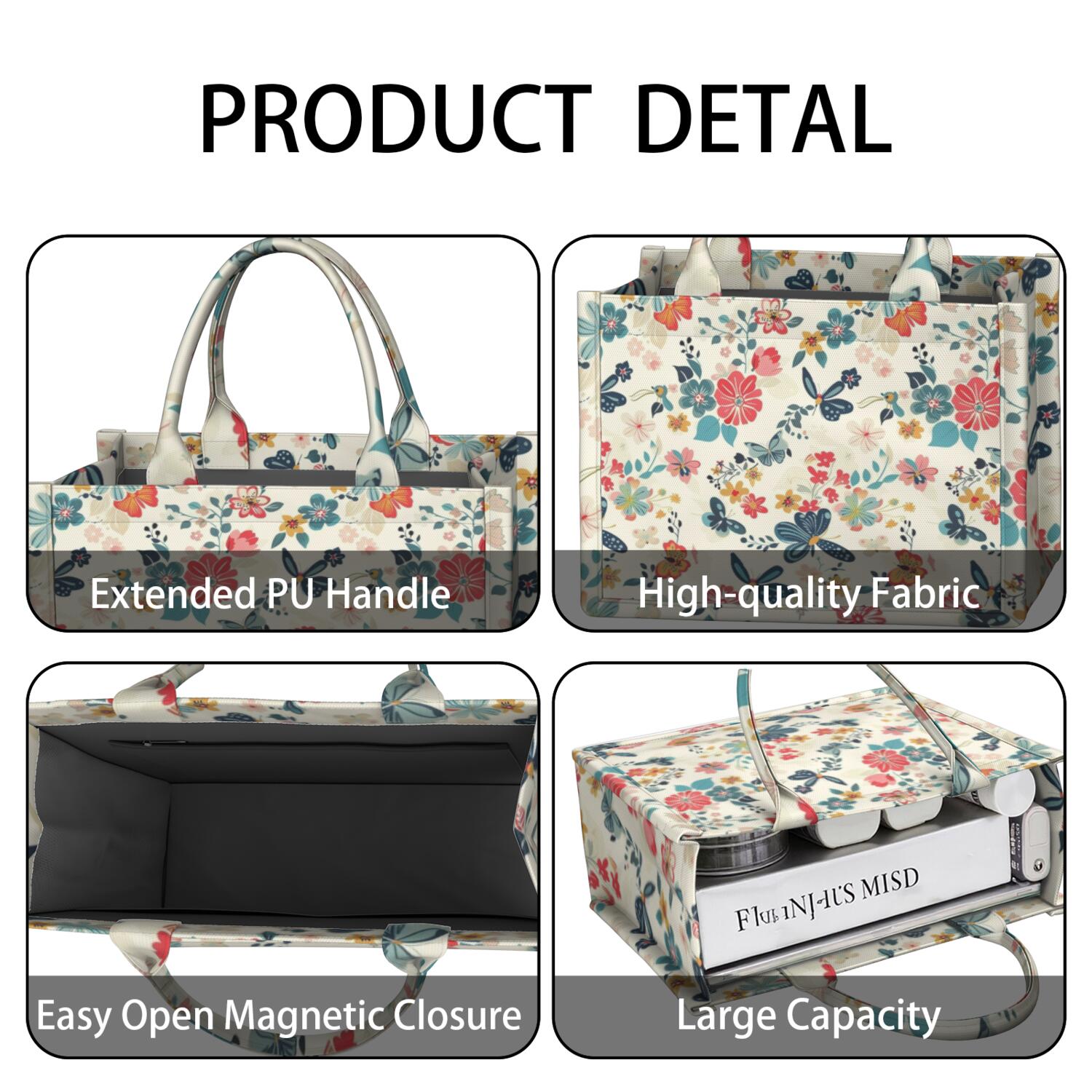 Large Capacity Tote Bag,Pioneer Flower Floral Print Pattern Handbag Fashion Luxury Tote Bag,15.7"x13"x 5.1" Inches,Laptop Compatible