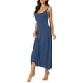 thumbnail image 4 of Vestido de pijama para mujer Inspire Chic con tirantes de espagueti, escote redondo, espalda cruzada, camisón largo en azul oscuro, 4 of 6