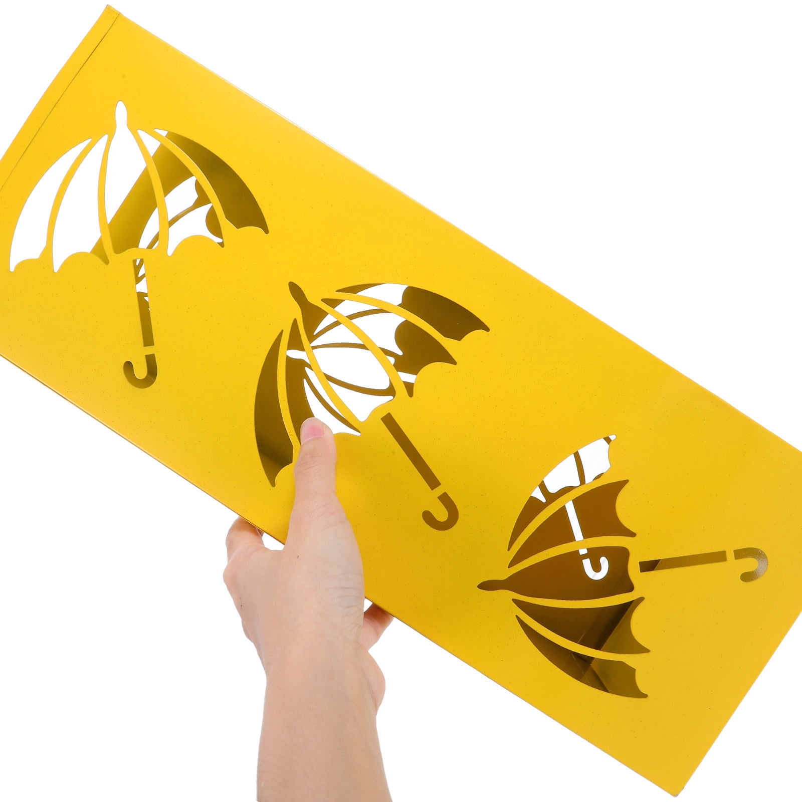 Toyvian Yellow Metal Umbrella Stand with Heavy-Duty Base, Indoor Iron Umbrella Holder Organizer for Home and Office Spaces