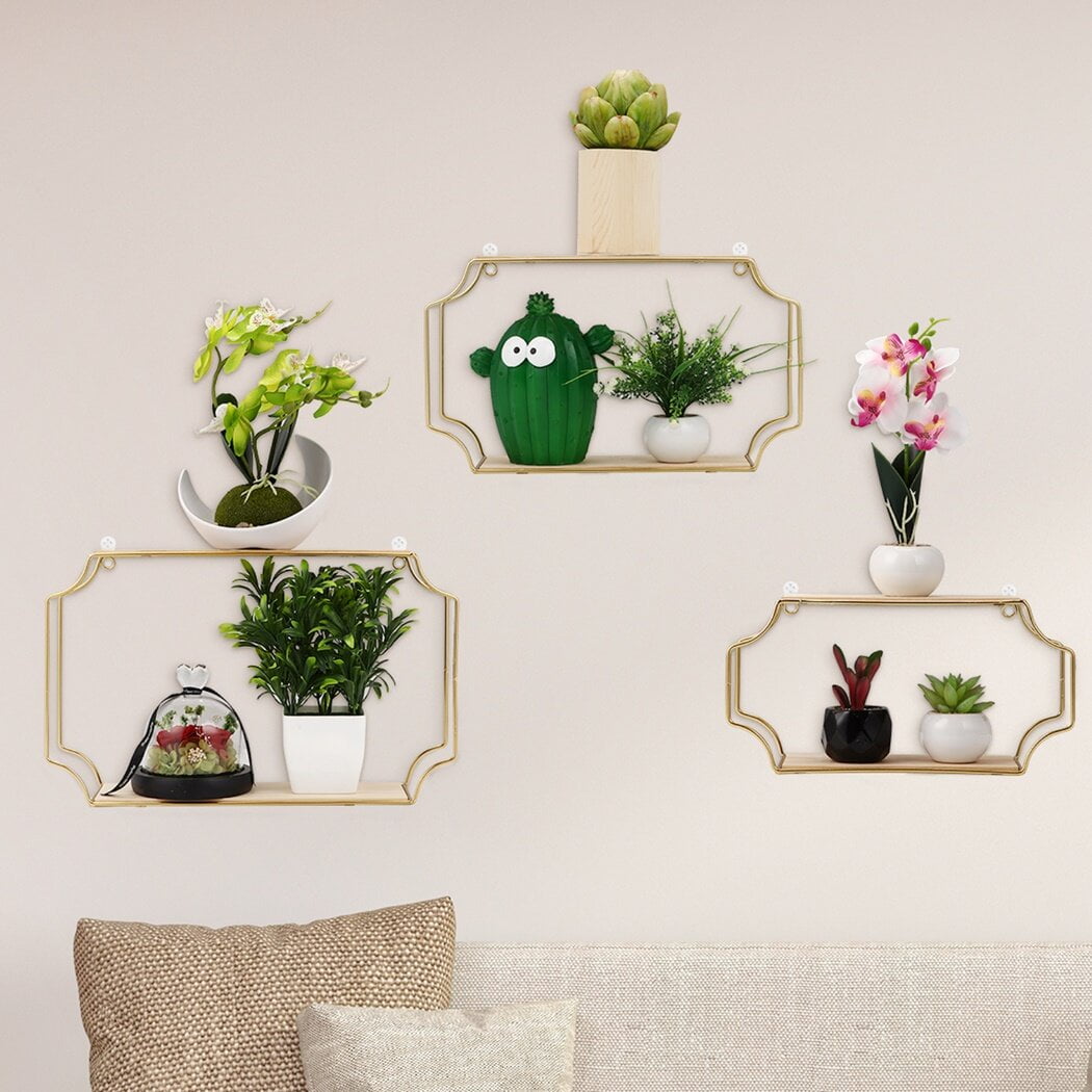 3Pcs Gold Wall Shelves, Gold Wall Mounted Shelves, Rectangular Floating