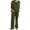 thumbnail image 2 of Baqcunre Sweatpants Women Sets For Women Summer 2 Piece Outfits Sleeveless Tank Crop Button Back Top Cropped Wide Leg Pants Set Pockets Lounge Sets For Women Women'S Pants Green M, 2 of 7