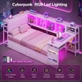 thumbnail image 3 of Twin Corner Bed Frame with Desk and Storage Bookcase, Metal Daybed with Charging Station, LED Lights and 2 Drawers, Twin Size Gaming Platform Bed Frame, Esports-Style, White, 3 of 10