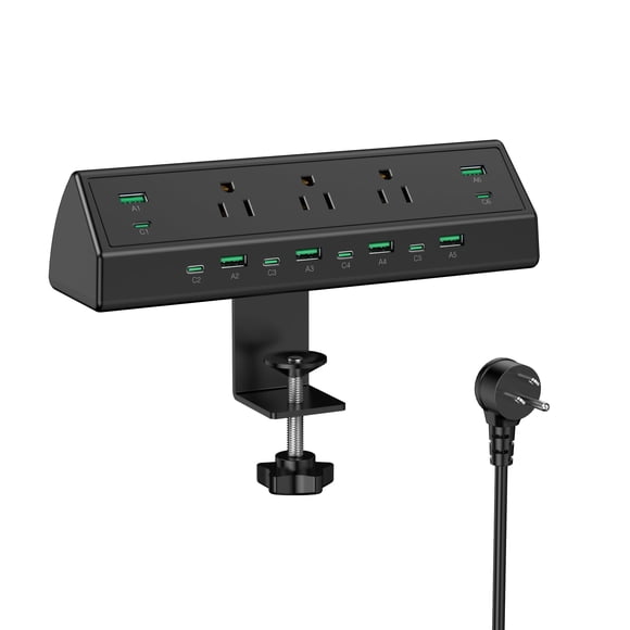 Jgstkcity 90W Desk Clamp Power Strip,12 USB Ports (6 PD 45W USB-C),Surge Protector,ETL Listed Power Hub Extension Cord,Fast Charging Station for Home