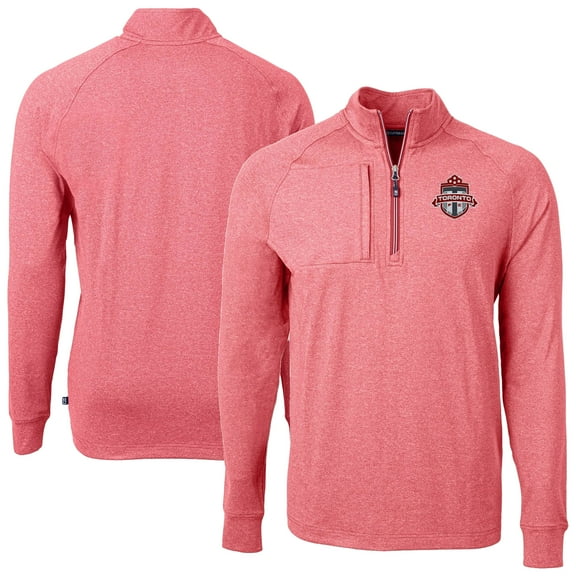 Men's-Cutter & Buck Heather Red Toronto FC Adapt Eco Knit Heather Raglan Quarter-Zip Pullover Top