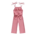 thumbnail image 1 of Kmbangi Kids Girls Jumpsuits Buttons Ruffles Sleeveless Solid Color Rib Knit Rompers Summer Casual Cami Playsuits with Belt, 1 of 8