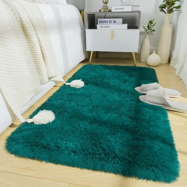 Alfombra Benron Fluffy Runner 61 x 122 cm, lavable, verde azulado