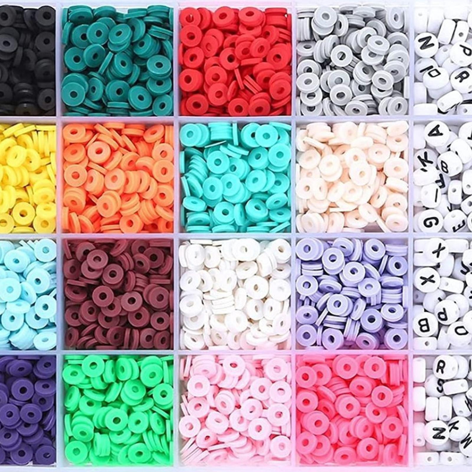 GUOOL 1 of box Flat Polymer Clay Beads Charms, Elastic Strings Letter Bead Round for Jewelry Making Bracelets Necklace Beading Finding Crafts Supplies , 4483pcs