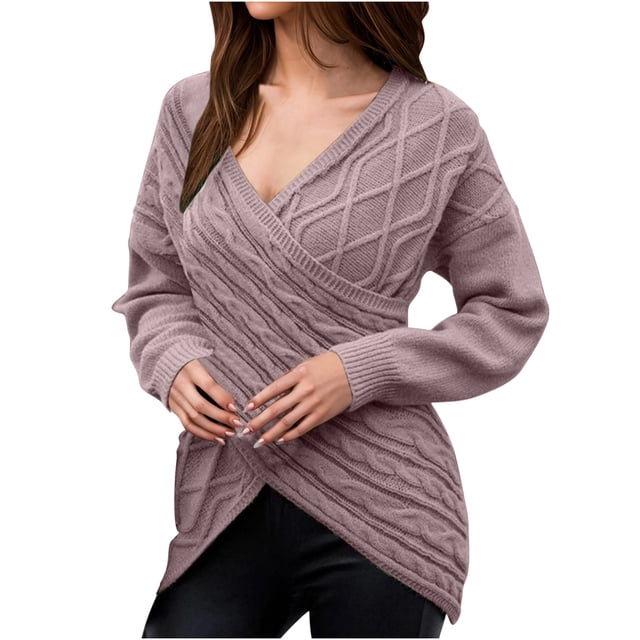 Timegard Womens Going out Tops Sweaters Slim Fitting V Neck Irregularly Longs Sleeve Pullover Fall Winter