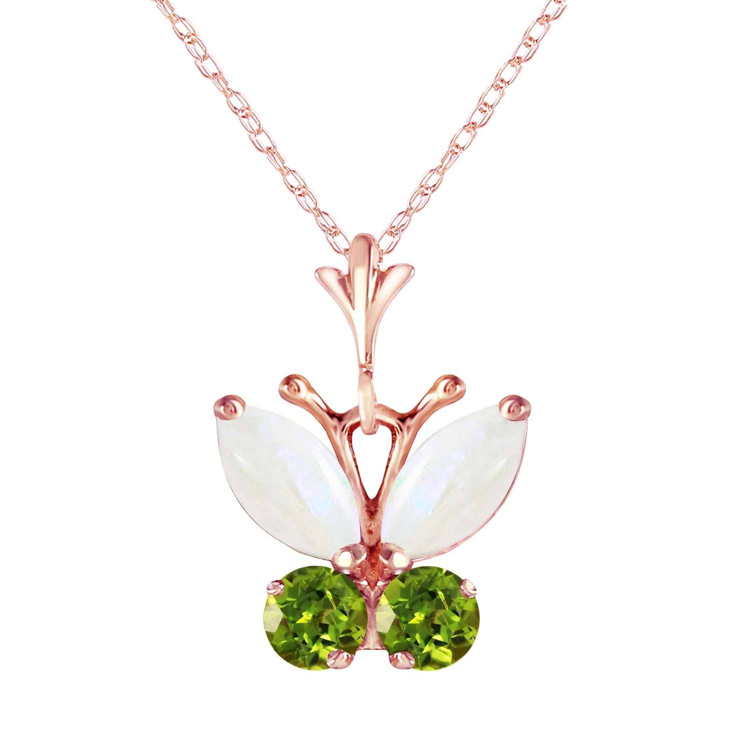 Galaxy Gold 14K Solid Gold 0.7 Carat Natural Peridot Butterfly Necklace for Women - Rose Gold Fine Jewelry