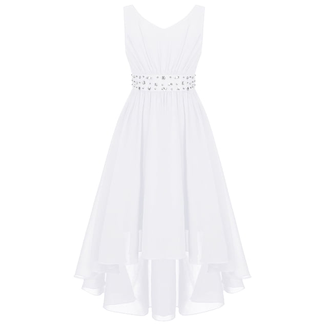 YONGHS Robe de Demoiselle d'Honneur Enfants Sans Manches Volantée en Chiffon Robe de Soirée Mariage Concours Robes de Soirée Blanc 6