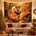 thumbnail image 3 of Red Scarf Dog Running on an Autumn Forest Path, Cheerful Rustic Style for Dog Lovers, Pet Wall Art, Housewarming Gift, Tapestry Wall Hanging for Bedroom and Cabin, 3 of 7