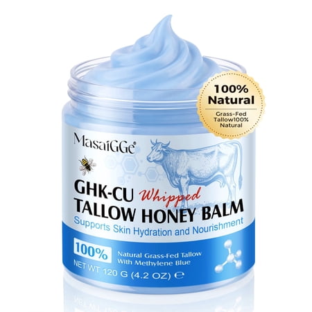 GHK-CU Whipped Tallow Honey Balm for Skin, With Methylene Blue, Manuka Honey & Vitamin E for Dry, Dull & Sensitive Skin, 4.2 oz