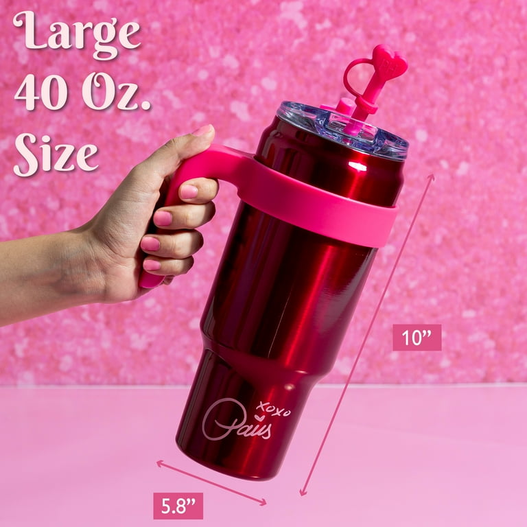 Paris Hilton 40 oz Tumbler with Handle, Raspberry Metallic