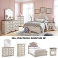 thumbnail image 5 of Signature Design by Ashley Realyn Vanity Set with 3-Panel Mirror and Upholstered Stool, Antique White/Brown, 5 of 6