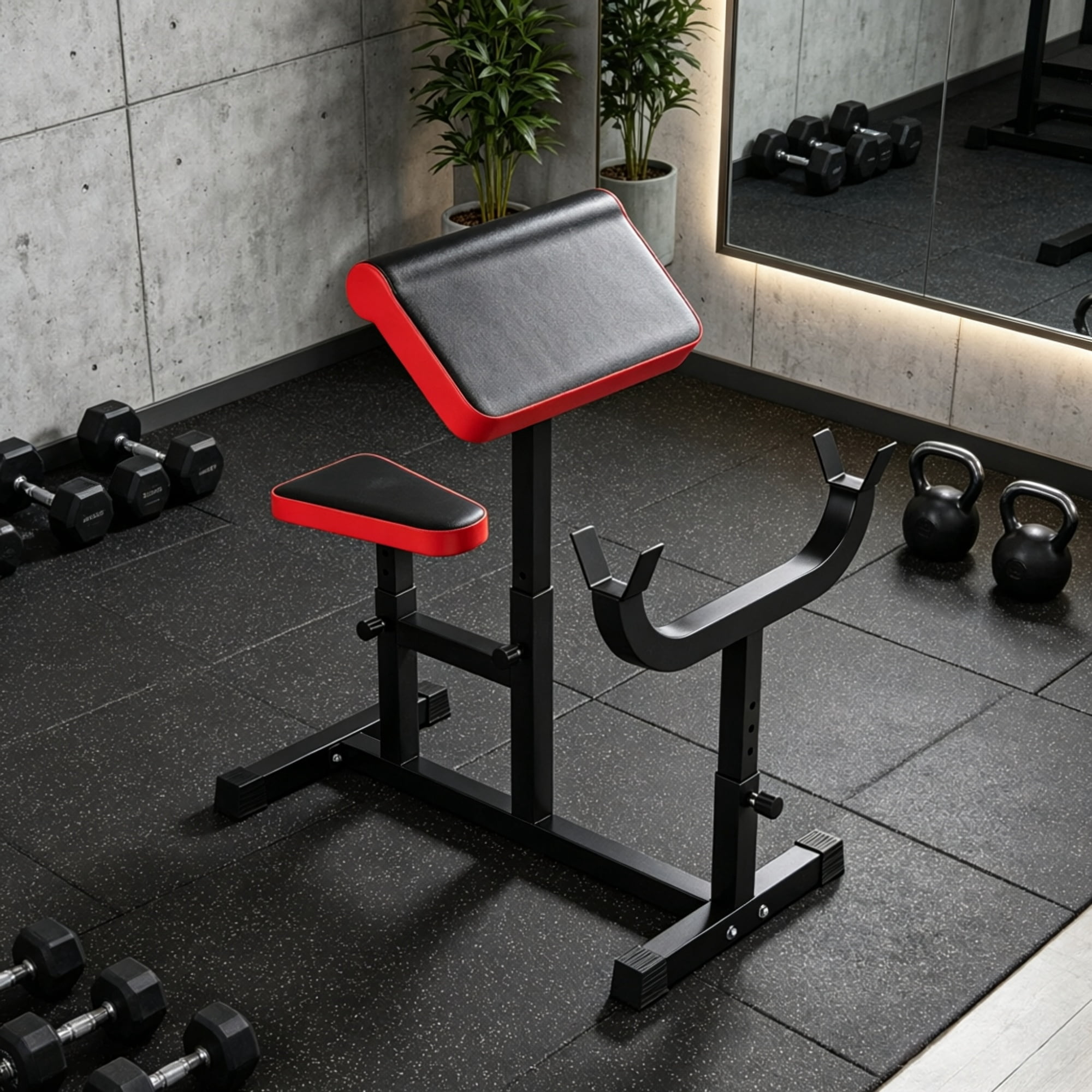265 LBS Black Preacher Curl Bench, Adjustable Seated Arm Isolation Station for Barbell Dumbbell Bicep Strength Training