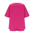 thumbnail image 5 of Two Piece Sets For Women Summer Linen Casual Outfit Plus Size Loose Fit Short Sleeve Shirts & Wide Leg Shorts Sets,Hot Pink,5XL, 5 of 7