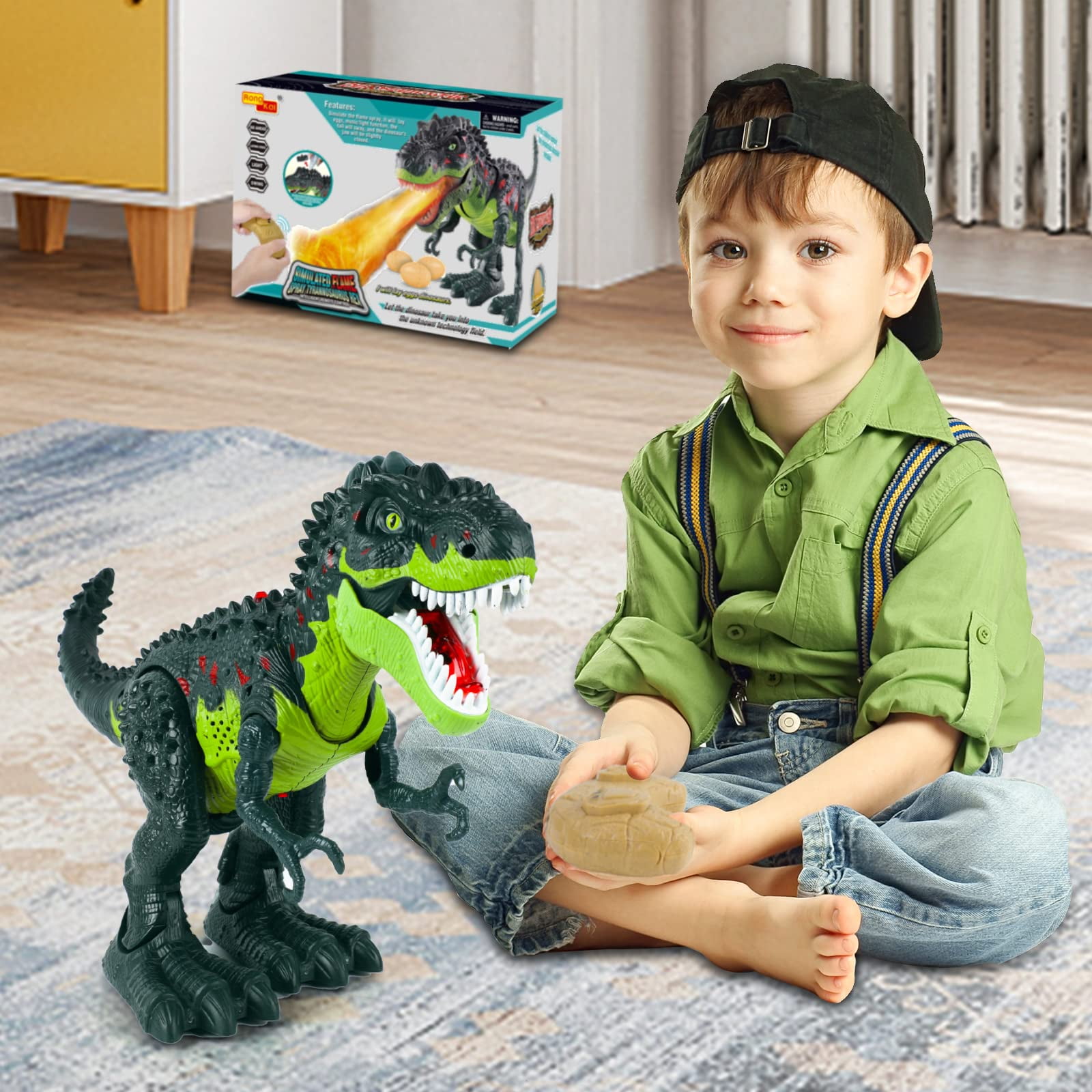 Ficcug Remote Control Dinosaur Robot Toys for Kids 3-5,Realistic Walking Electronic Dinosaur Pet with Spray Roaring,RC Toy for Age 3-12 Boys Girls