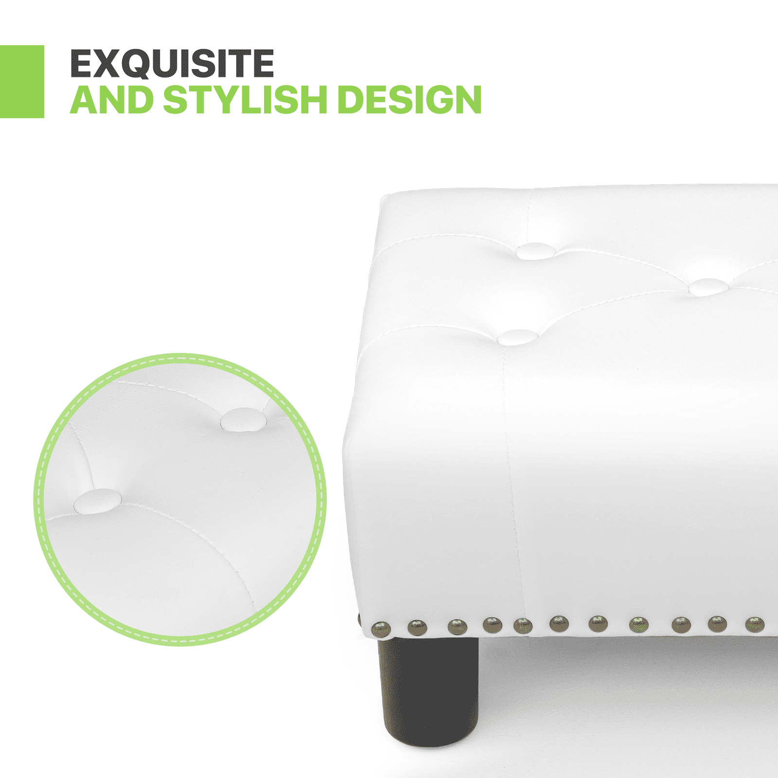 Magshion Foot Stool Ottoman with Padded Seat, Modern PU Leather Footrest, Rectangular Seat Stool, White