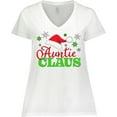 thumbnail image 3 of Inktastic Auntie Claus with Christmas Santa Hat and Snowflakes Women's Plus Size V-Neck T-Shirt, 3 of 5