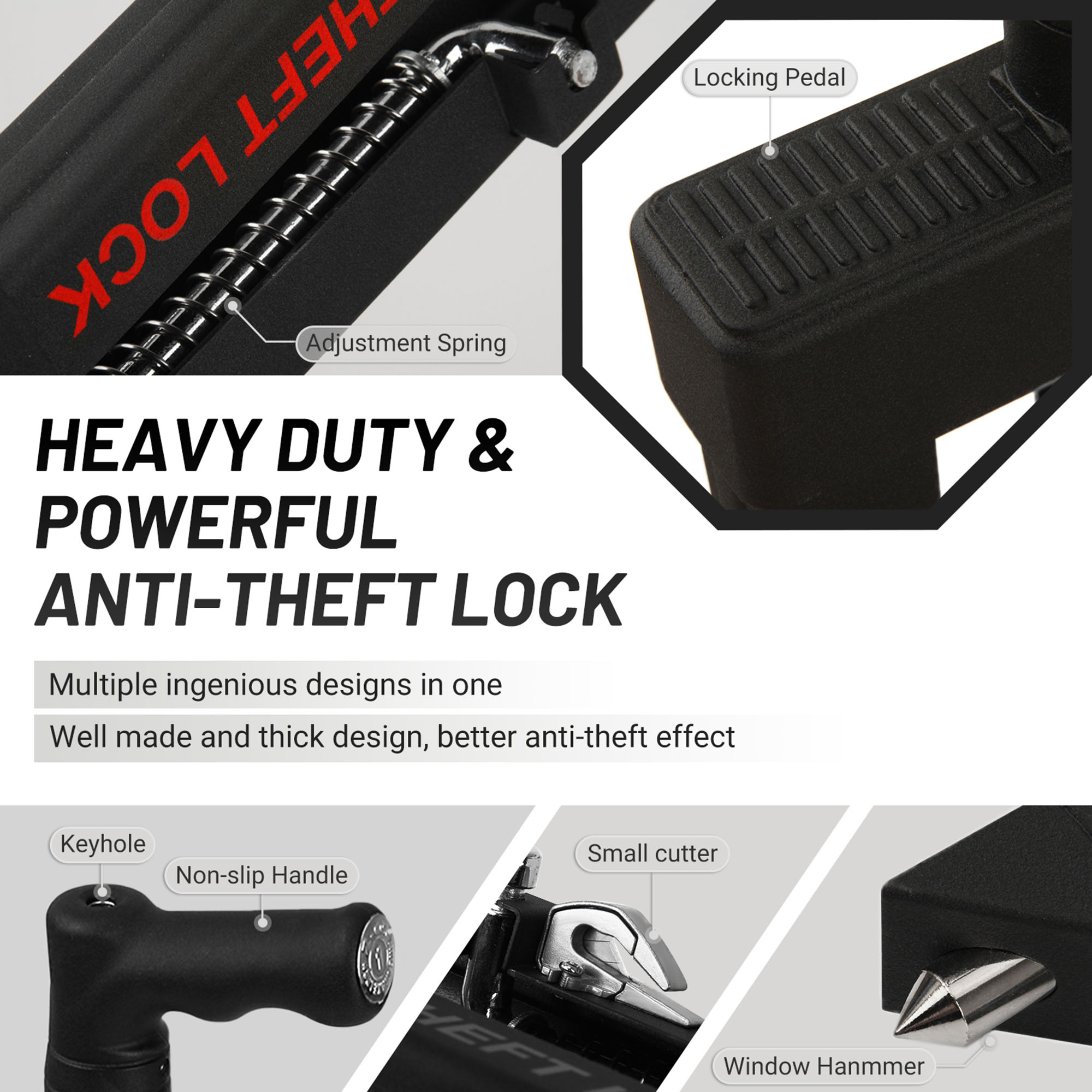 RYANSTAR RACING Brake Pedal Anti-Theft Lock - Retractable Design For Car, Truck, SUV