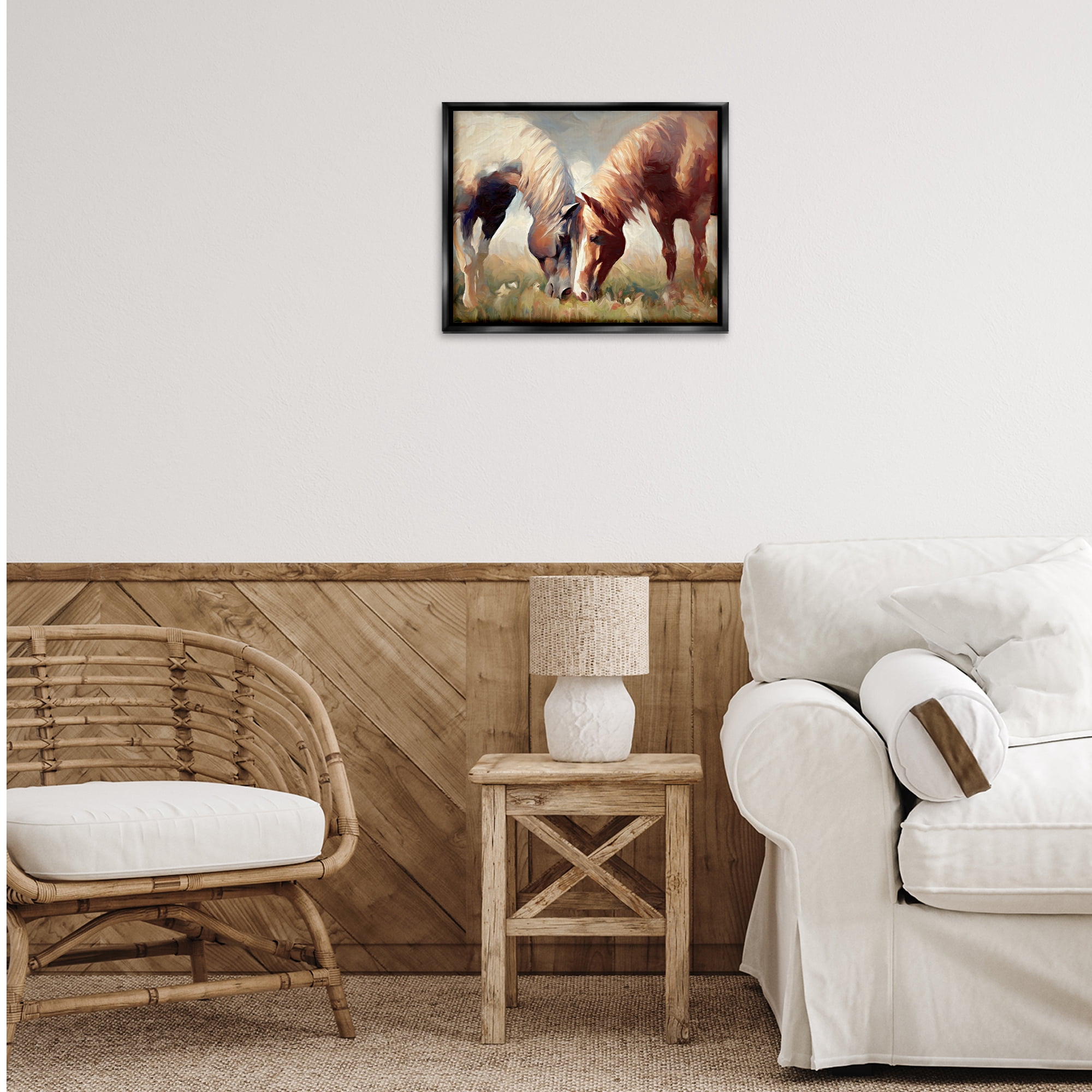 Stupell Industries Horses Touching Noses Animals & Insects Painting Black Floater Framed Canvas Art Print Wall Art, 21 x 17