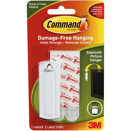 Command Sawtooth Picture Hanger, White, 1 Hanger, 2 Strips, 17040ALT-BU