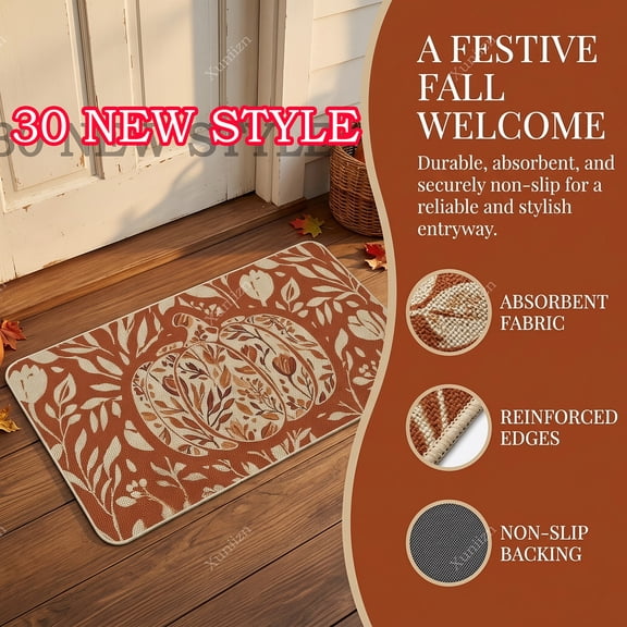 Xuniizn Fall Door Mat Outdoor, Pumpkin Door Mat for Fall Decor, 24x15" Fall Outdoor Rug for Thanksgiving Party, Fall Doormat for Holiday Gatherings, Fall Decorations for Home