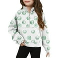 thumbnail image 2 of Nmnitkp Girls Sweatshirts Half Zip Cropped Hoodies for Girls Stand Collar Fall Pullover with Pockets Green,7 Years, 2 of 5