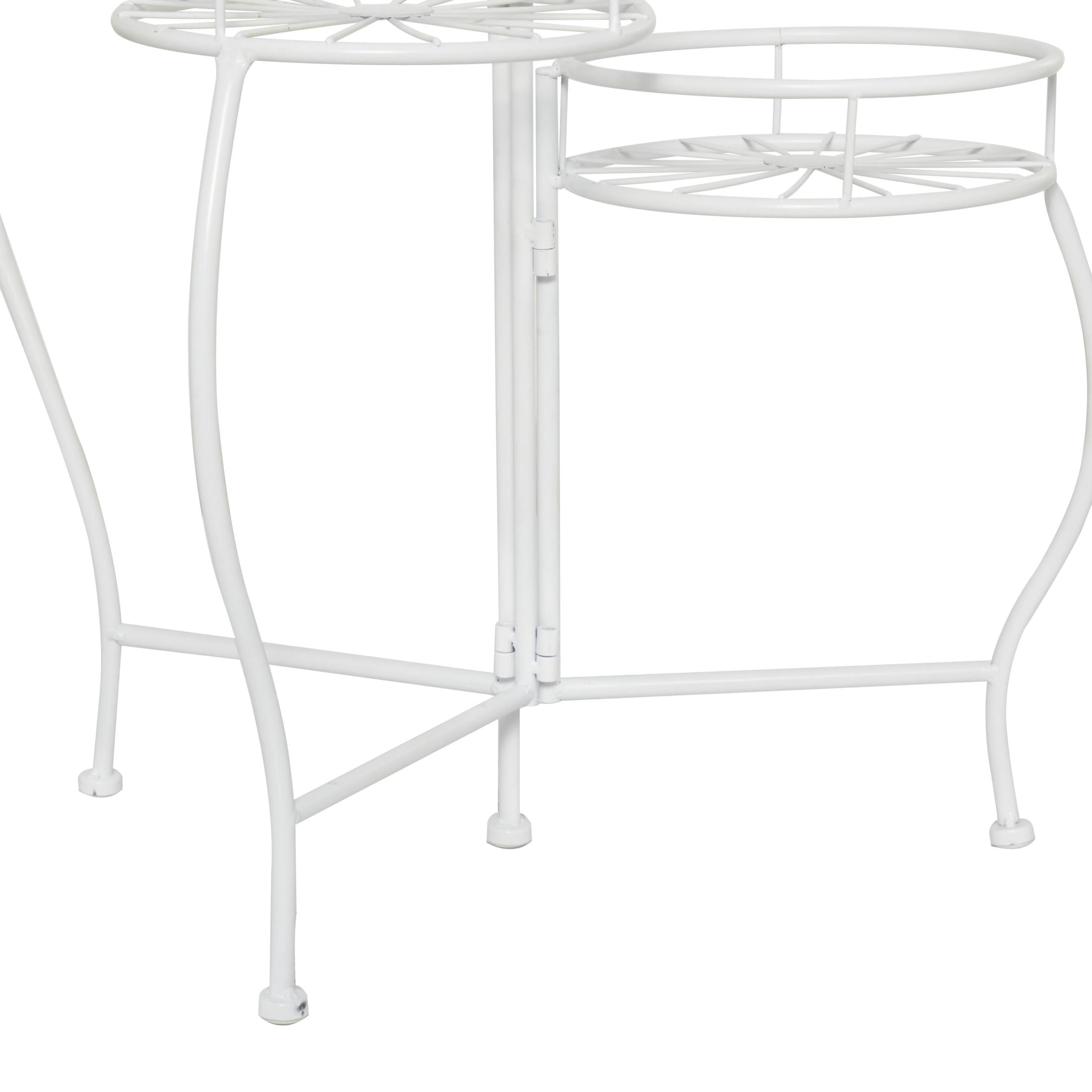 DecMode 19" x 18" x 21" 3 Tier White Metal Starburst Plantstand